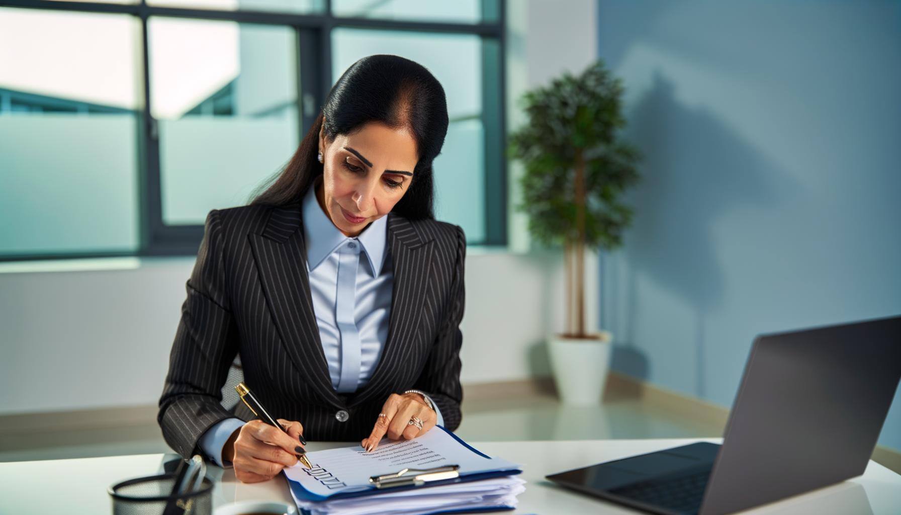 businesswoman filling up a checklist