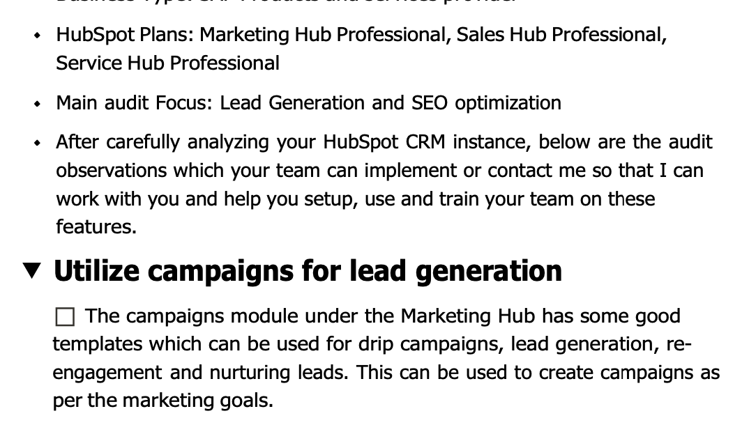 HubSpot audit for a SAP Business One Gold Partner